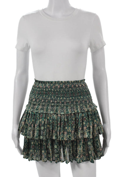 Pookie & Sebastian Womens Green Floral Flare Skirt Mini Pull On Size S