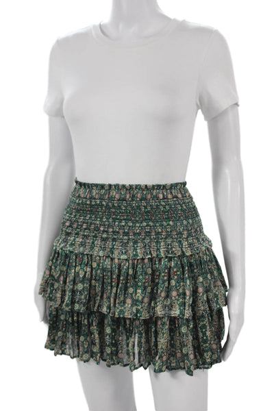 Pookie & Sebastian Womens Green Floral Flare Skirt Mini Pull On Size S