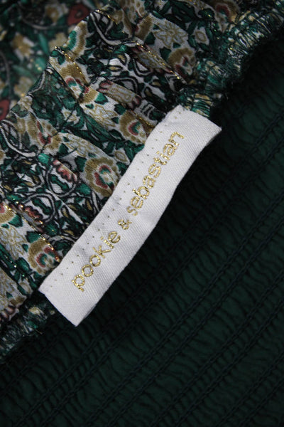 Pookie & Sebastian Womens Green Floral Flare Skirt Mini Pull On Size S