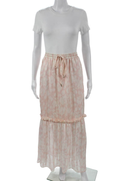 BCBG Max Azria Women Maxi Skirt Pink Animal Print Polyester Drawstring Size 2XS