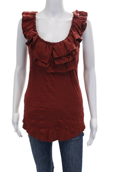 Bordeaux Women Sleeveless Tunic Scoop Neck Red Polyester Size XS
