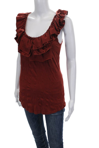 Bordeaux Women Sleeveless Tunic Scoop Neck Red Polyester Size XS