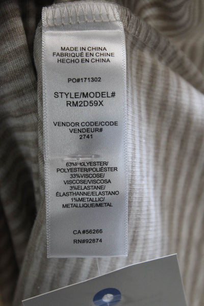 Splendid Women Striped Basic Long Sleeve T-Shirt Crew Neck Beige Size XS