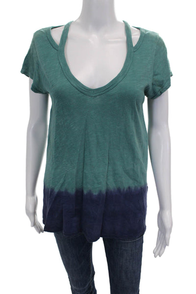 Left of Center Womens Basic Green V-Neck Colorblock T-Shirt Size XS