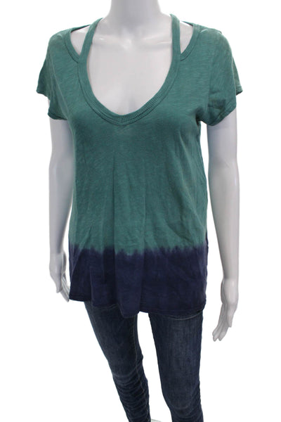 Left of Center Womens Basic Green V-Neck Colorblock T-Shirt Size XS