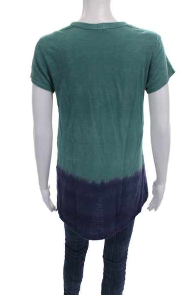 Left of Center Womens Basic Green V-Neck Colorblock T-Shirt Size XS