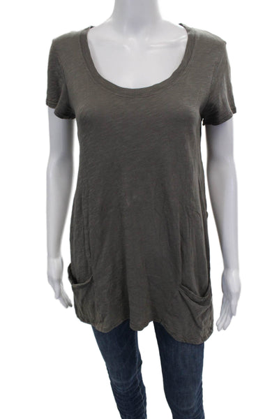 Left of Center Women Tunic Green Linen Blend Scoop Neck Short Sleeve Size XS