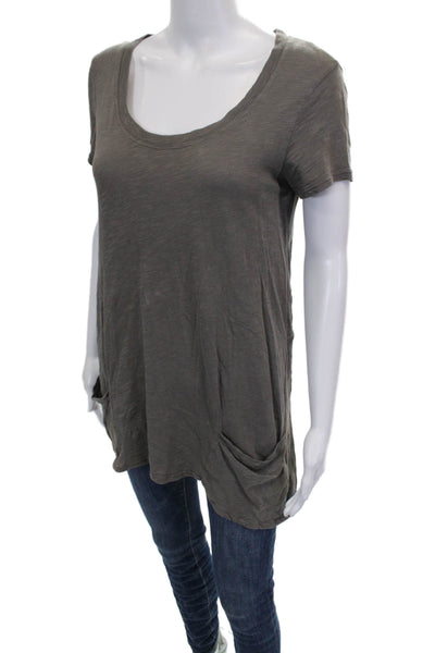 Left of Center Women Tunic Green Linen Blend Scoop Neck Short Sleeve Size XS