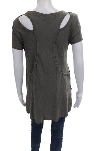 Left of Center Women Tunic Green Linen Blend Scoop Neck Short Sleeve Size XS