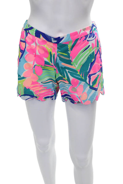 Lilly Pulitzer Women Floral Multicolor Cotton Zip Shorts Size 0