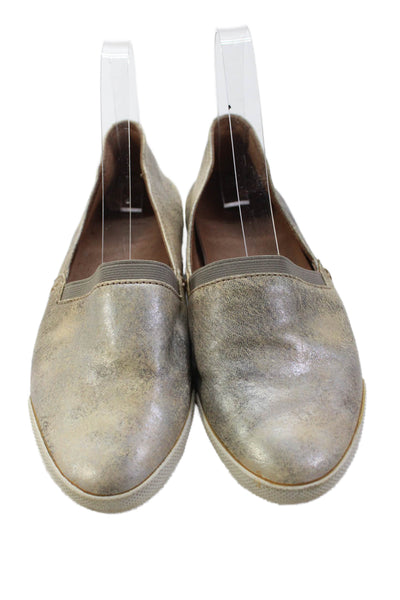 Frye Womens Leather Slide On Loafers Silver Gold Size 6.5 Medium