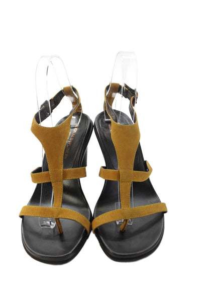 Donald J Pliner Womens Suede Thong Slingbacks Sandal Heels Yellow Size 6 Medium