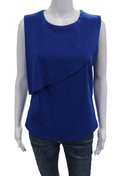 Akris Punto Women Sleeveless Blue Viscose Blend Blouse Zip Round Neck Size 12