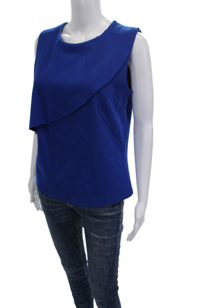 Akris Punto Women Sleeveless Blue Viscose Blend Blouse Zip Round Neck Size 12
