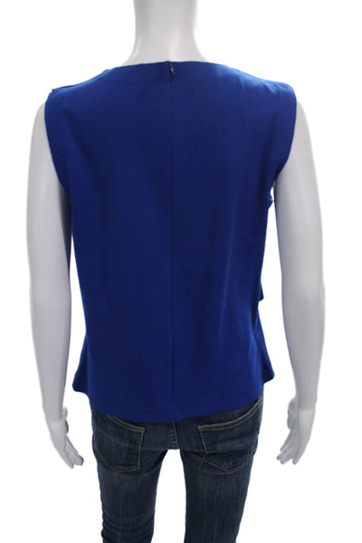 Akris Punto Women Sleeveless Blue Viscose Blend Blouse Zip Round Neck Size 12
