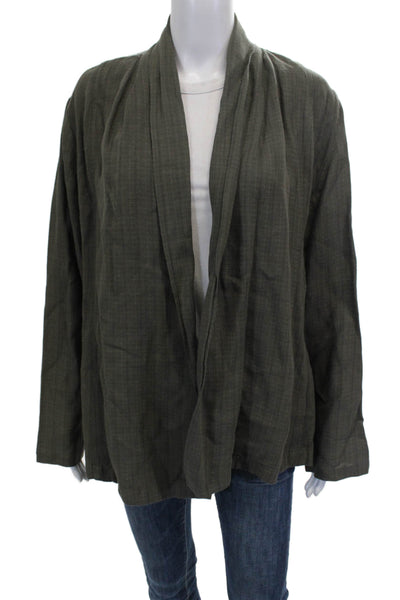 Eileen Fisher Womens Cardigan Viscose Collared Long Sleeve Green Size L