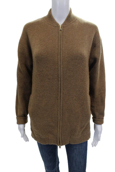 J Crew Womens Full Zip Mock Neck Brown Sweater Long Sleeve Size 2XS