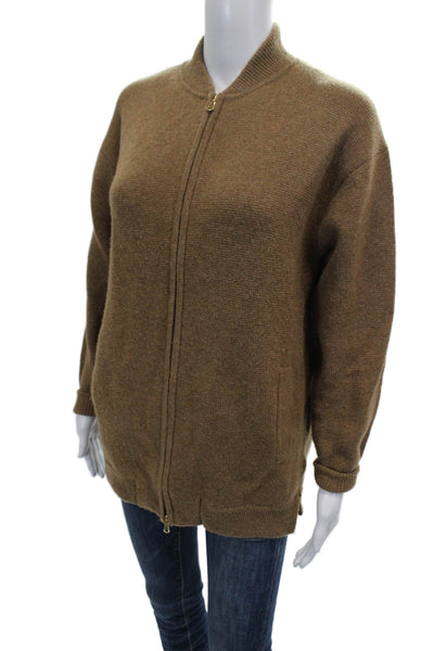 J Crew Womens Full Zip Mock Neck Brown Sweater Long Sleeve Size 2XS