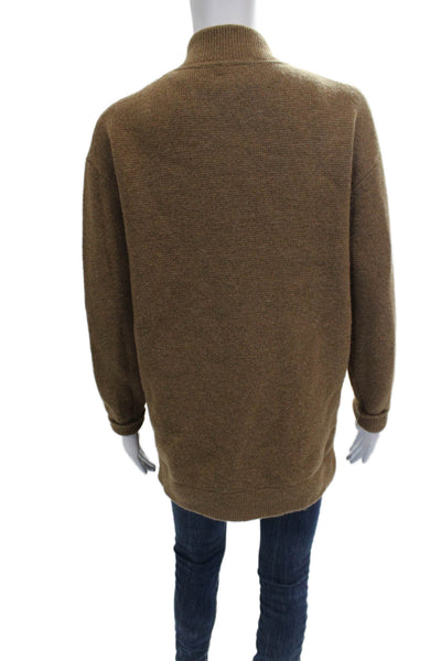 J Crew Womens Full Zip Mock Neck Brown Sweater Long Sleeve Size 2XS