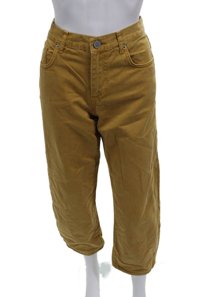 La Ligne Womens Cropped Brown Cotton Jeans Button Solid Inseam 27 Size 26