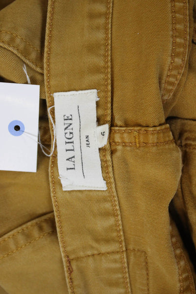 La Ligne Womens Cropped Brown Cotton Jeans Button Solid Inseam 27 Size 26