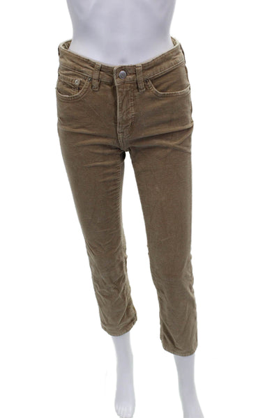 Lauren Ralph Lauren Women Cropped Mid Rise Beige Pants Button Size 2