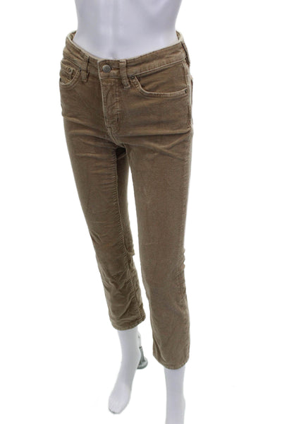 Lauren Ralph Lauren Women Cropped Mid Rise Beige Pants Button Size 2