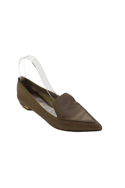 Nicholas Kirkwood Womens Slip On Grain Leather Pointed Toe Loafers Brown Size 37