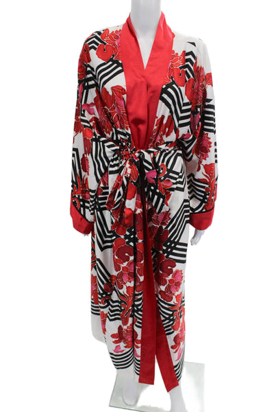 Natori Womens Floral Print Night Robe White Red Size Extra Large