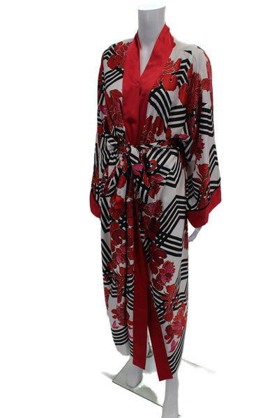 Natori Womens Floral Print Night Robe White Red Size Extra Large