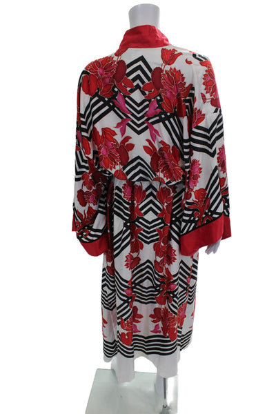 Natori Womens Floral Print Night Robe White Red Size Extra Large