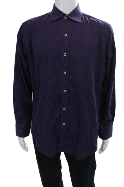 Robert Graham Mens Classic Fit Button Down Shirt Purple Cotton Size Medium