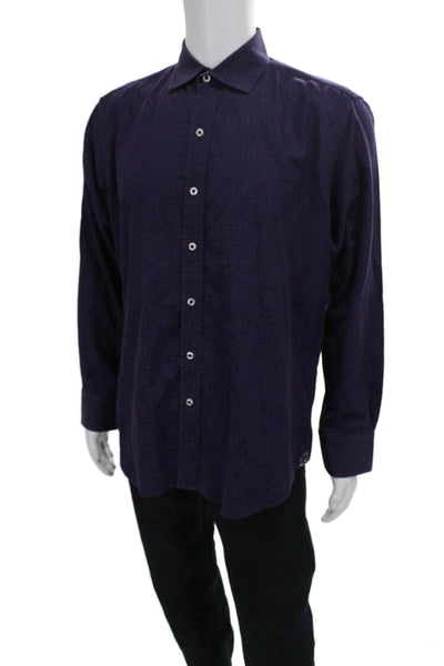 Robert Graham Mens Classic Fit Button Down Shirt Purple Cotton Size Medium