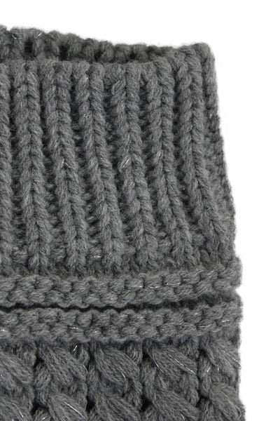 Collection 18 Womens Metallic Crochet Knit Pom Pom Beanie Hat Scarf Set Gray