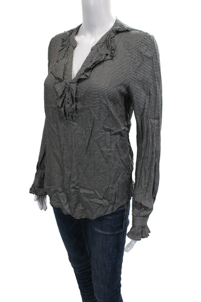 Paige Women Basic Black Check V-Neck Long Sleeve Blouse Pullover Size XS