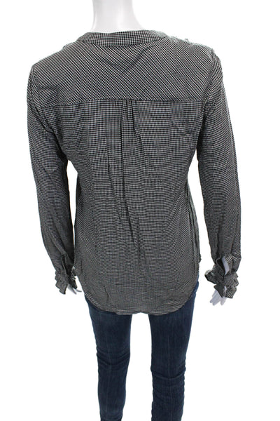 Paige Women Basic Black Check V-Neck Long Sleeve Blouse Pullover Size XS