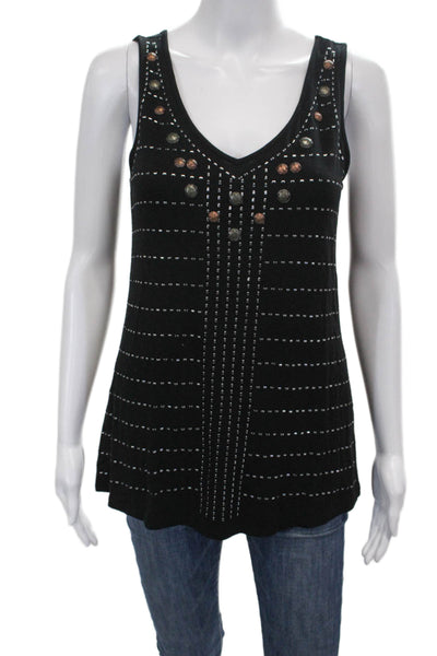 Calvin Klein Womens Basic Black Striped V-Neck Rayon Tank Sleeveless Size XS