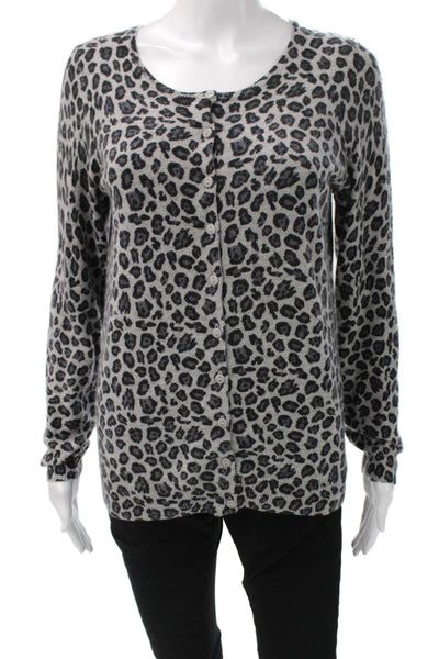 C by Bloomingdales Women Cashmere Cardigan Gray Animal Print Size M