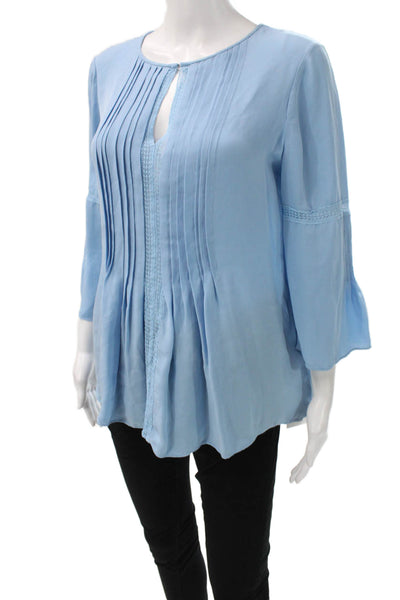 Elie Tahari Womens Silk Tunic Blouse Blue 3/4 Sleeve Round Neck Size S