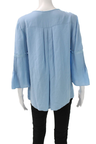 Elie Tahari Womens Silk Tunic Blouse Blue 3/4 Sleeve Round Neck Size S