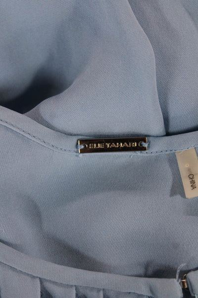 Elie Tahari Womens Silk Tunic Blouse Blue 3/4 Sleeve Round Neck Size S
