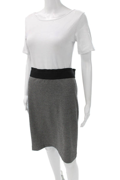 BCBGMAXAZRIA Womens Straight Pencil Skirt Black Geometric Knee Size M
