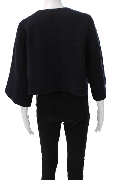 DKNY Women Blue Wool Jacket 3/4 Sleeve Snap Closure Size S
