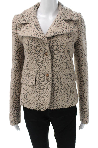 Joseph Womens Blazer Beige Geometric Acrylic Button Long Sleeve Fall Size 40