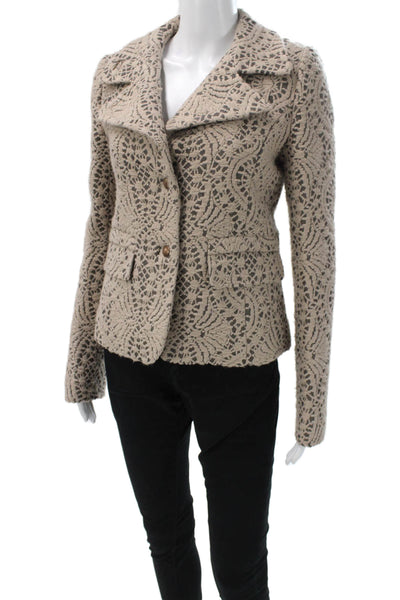 Joseph Womens Blazer Beige Geometric Acrylic Button Long Sleeve Fall Size 40