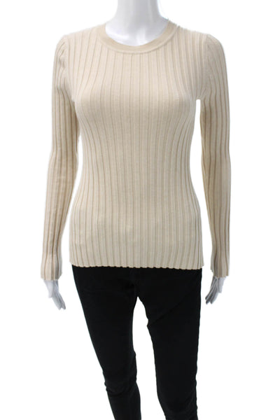 Quince Womens Striped Organic Cotton Crewneck Pullover Beige Size S