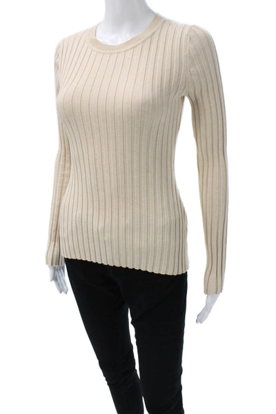 Quince Womens Striped Organic Cotton Crewneck Pullover Beige Size S