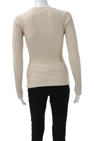 Quince Womens Striped Organic Cotton Crewneck Pullover Beige Size S