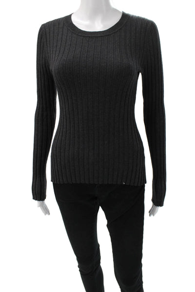 Quince Women Basic Gray Crew Neck Long Sleeve T-Shirt Polyester Blend Size S