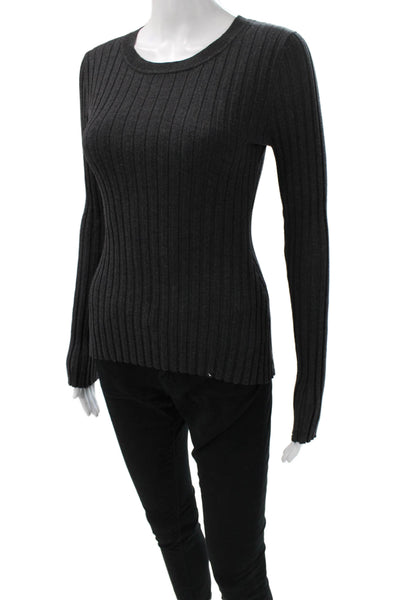 Quince Women Basic Gray Crew Neck Long Sleeve T-Shirt Polyester Blend Size S